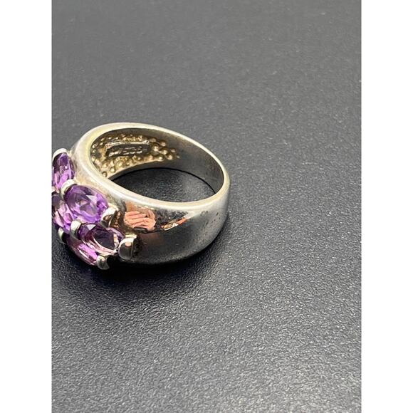 Signed Sterling Silver 925 Purple Amethyst Cluster Brick Step Ring Size 6 3/4 - Picture 6 of 8